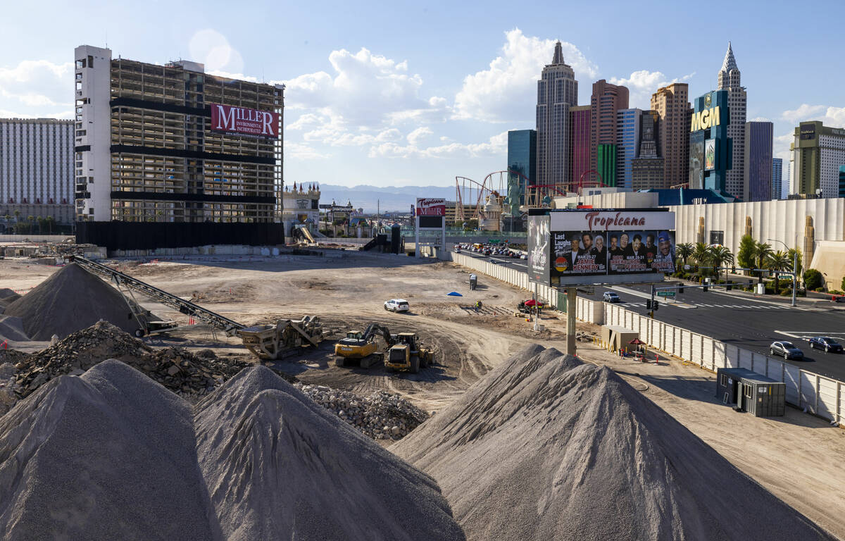 A crew from Fantasy Drone Shows begins their set up for a show at the Tropicana just before the ...