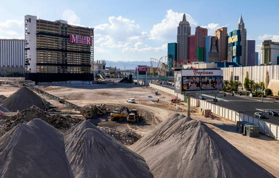 A crew from Fantasy Drone Shows begins their set up for a show at the Tropicana just before the ...