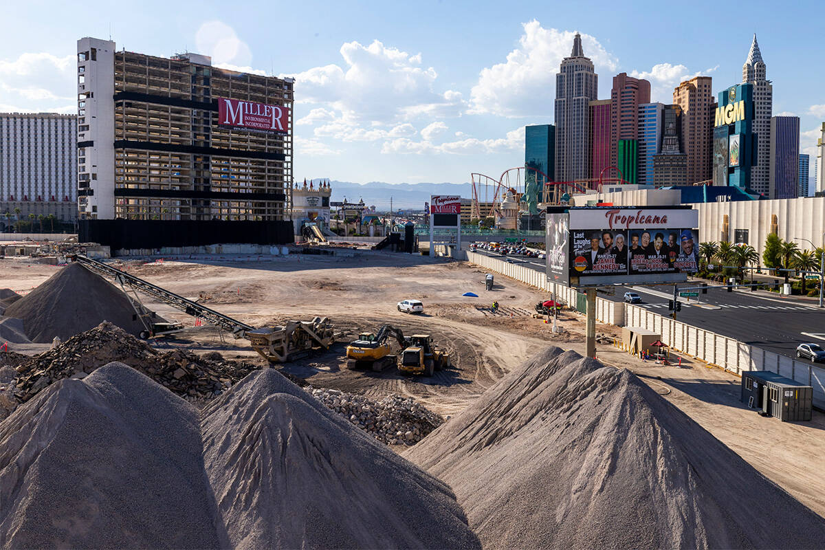 A crew from Fantasy Drone Shows begins their set up for a show at the Tropicana just before the ...