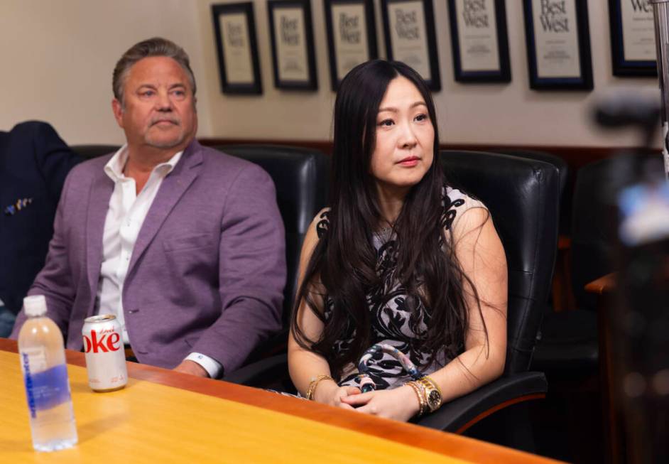 Michelle Chen, right, and Mike Chernine look on during a focus group of undecided voters held b ...