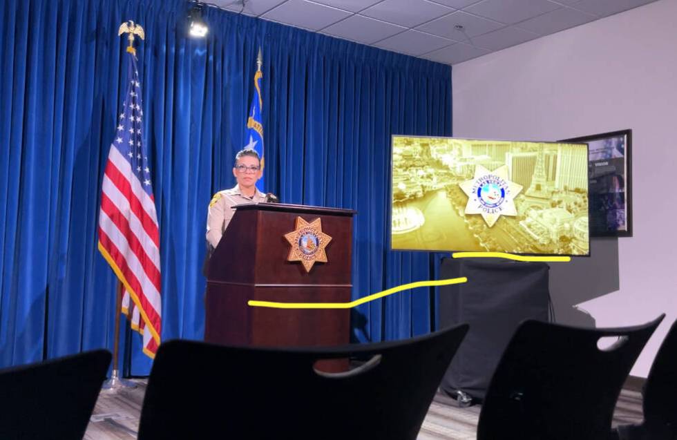 Assistant Clark County Sheriff Yasenia Yatomi gives a briefing Tuesday afternoon on a fatal off ...