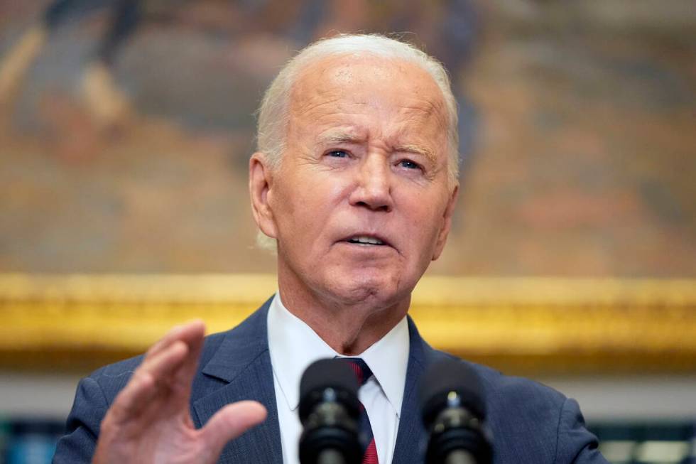 President Joe Biden speaks about Hurricane Milton from the Roosevelt Room at the White House in ...