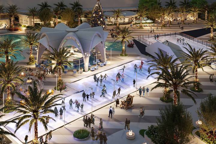 A rendering of the Oasis Ice Rink at Fontainebleau. The north Strip casino will open a seasonal ...