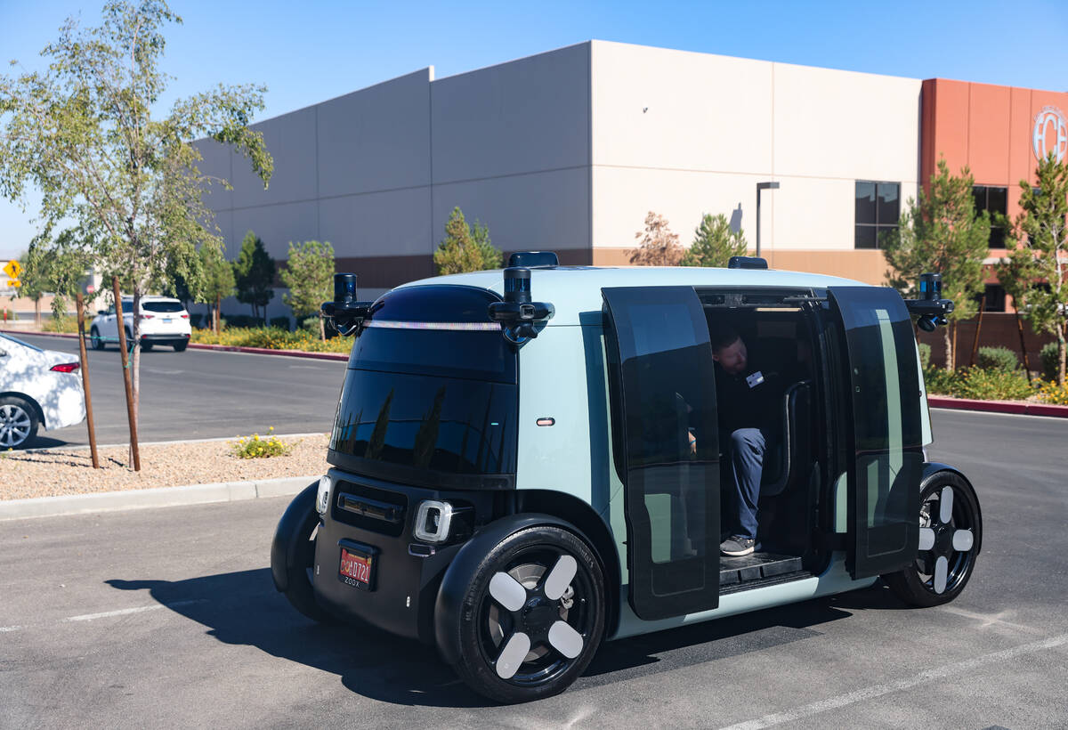 The autonomous Zoox robotaxi at Zoox headquarters in Las Vegas, Wednesday, Oct. 9, 2024. (Rache ...