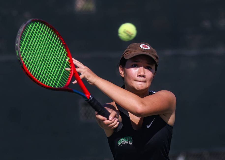 Palo Verde High School’s Elizabeth Gong returns the ball against against Coronado High S ...