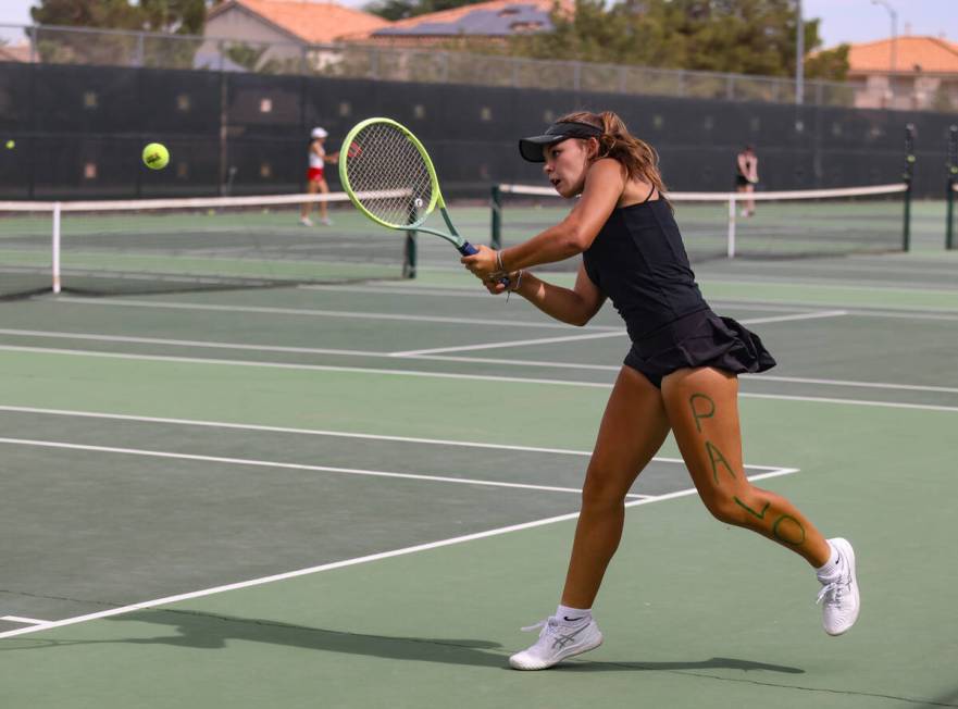 Palo Verde High School’s Remi Rice returns the ball against Coronado High School during ...