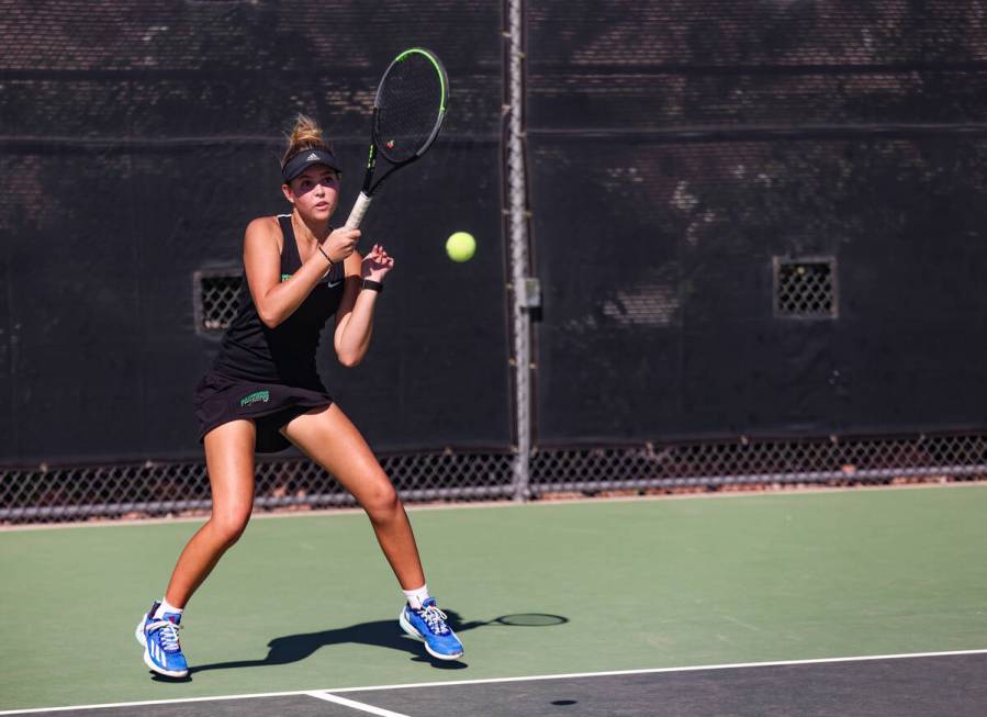 Palo Verde High School’s Courtney Hansen serves the ball against against Coronado High S ...