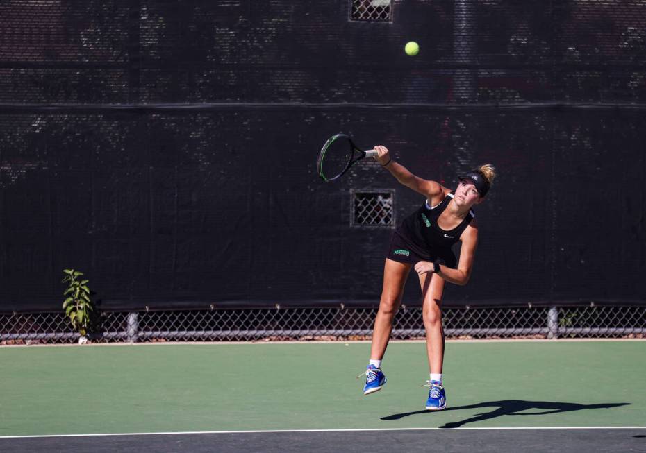 Palo Verde High School’s Courtney Hansen serves the ball against against Coronado High S ...