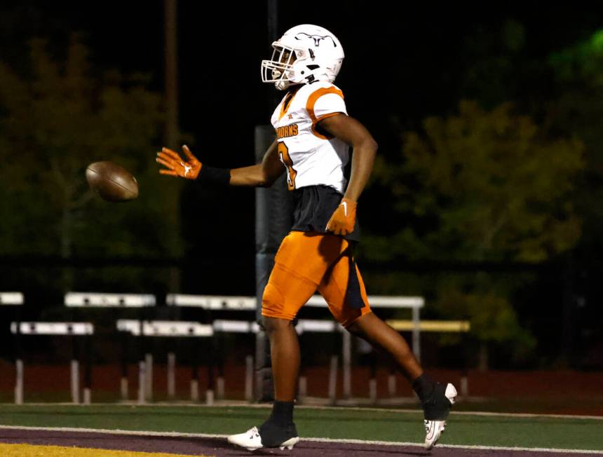 Legacy High's Caden Bridgewater(3) throws the ball back to an official after scoring a touchdow ...