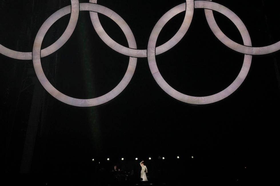 Celine Dion performs in Paris, France, during the opening ceremony of the 2024 Summer Olympics, ...