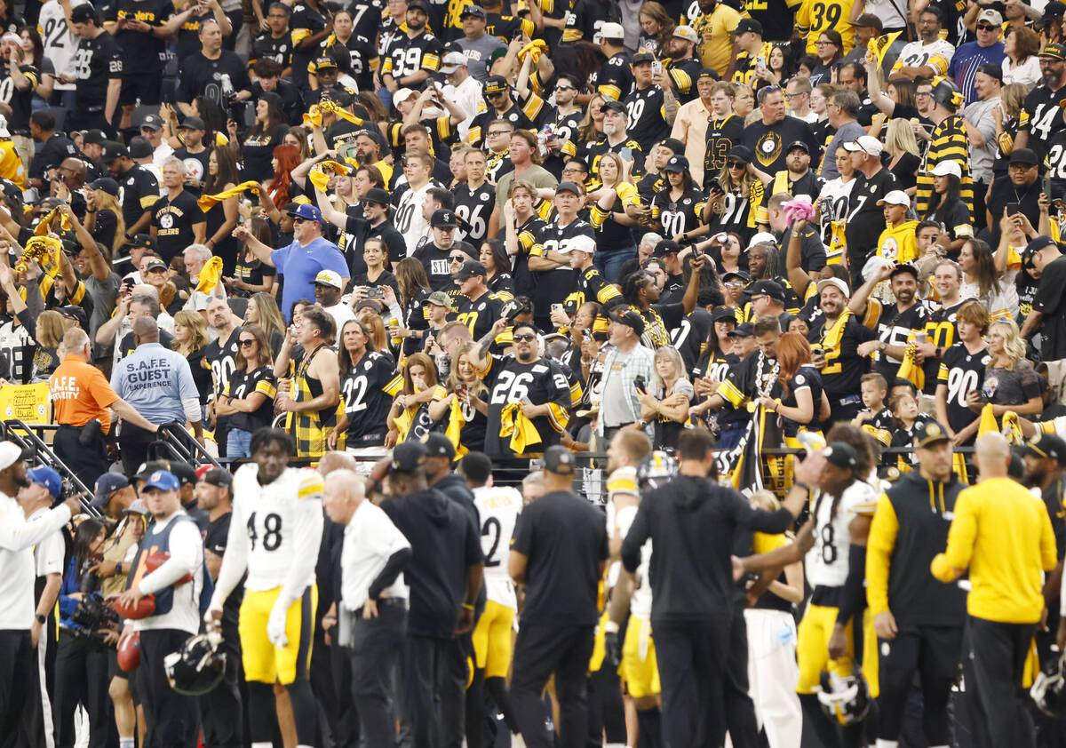 Pittsburgh Steelers fans cheer for their team during the second half of an NFL game against Rai ...