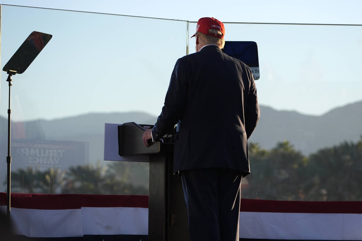 Republican presidential nominee former President Donald Trump speaks at a campaign rally at the ...