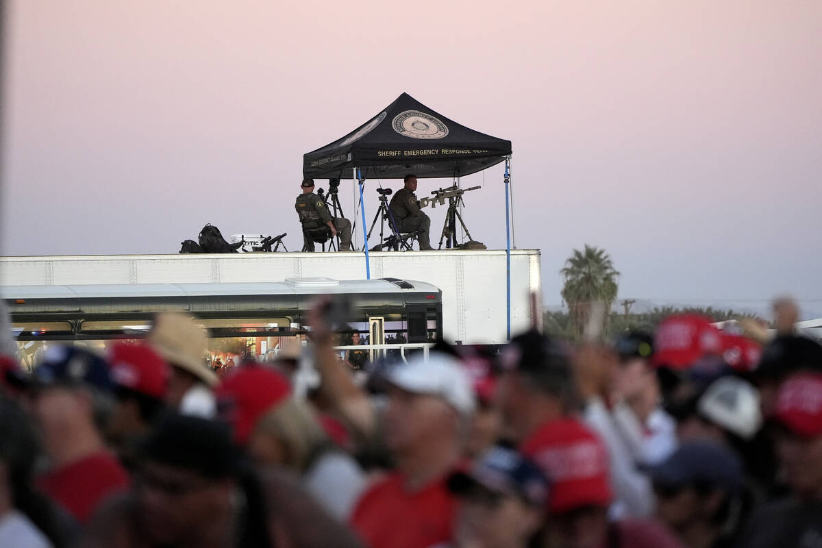 Law enforcement snipers look over the scene as Republican presidential nominee former President ...