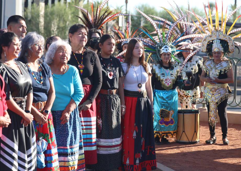 Indigenous people from varying tribes celebrate Indigenous Peoples’ Day at the "Welcome to Fa ...