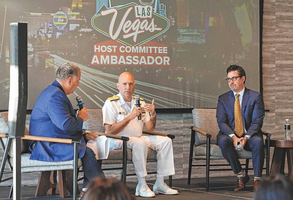 Rear Adm. Joaquin Martinez de Pinillos, center, reserve director of Maritime Operations, U.S. P ...