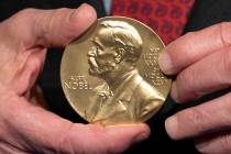 A close-up view of a Nobel Prize medal. (AP Photo/Jacquelyn Martin, File)