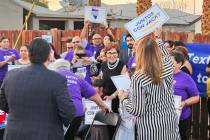 Sen. Jacky Rosen, D-Nev., rallies supporters at a phone bank event at Lupe Arreola’s hom ...