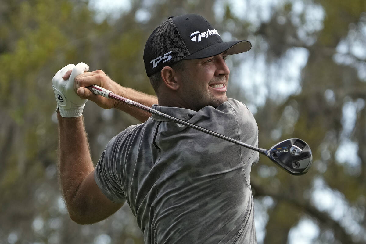 Taylor Montgomery drives off the second tee during the final round of The Players Championship ...