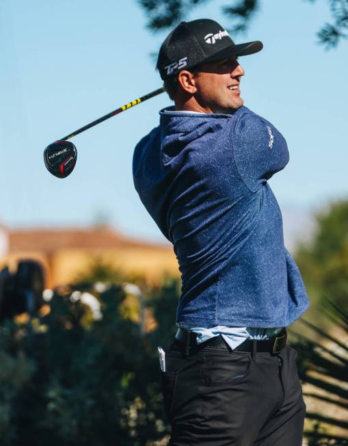 Taylor Montgomery watches his ball on the third green during the Shriners Children’s Ope ...