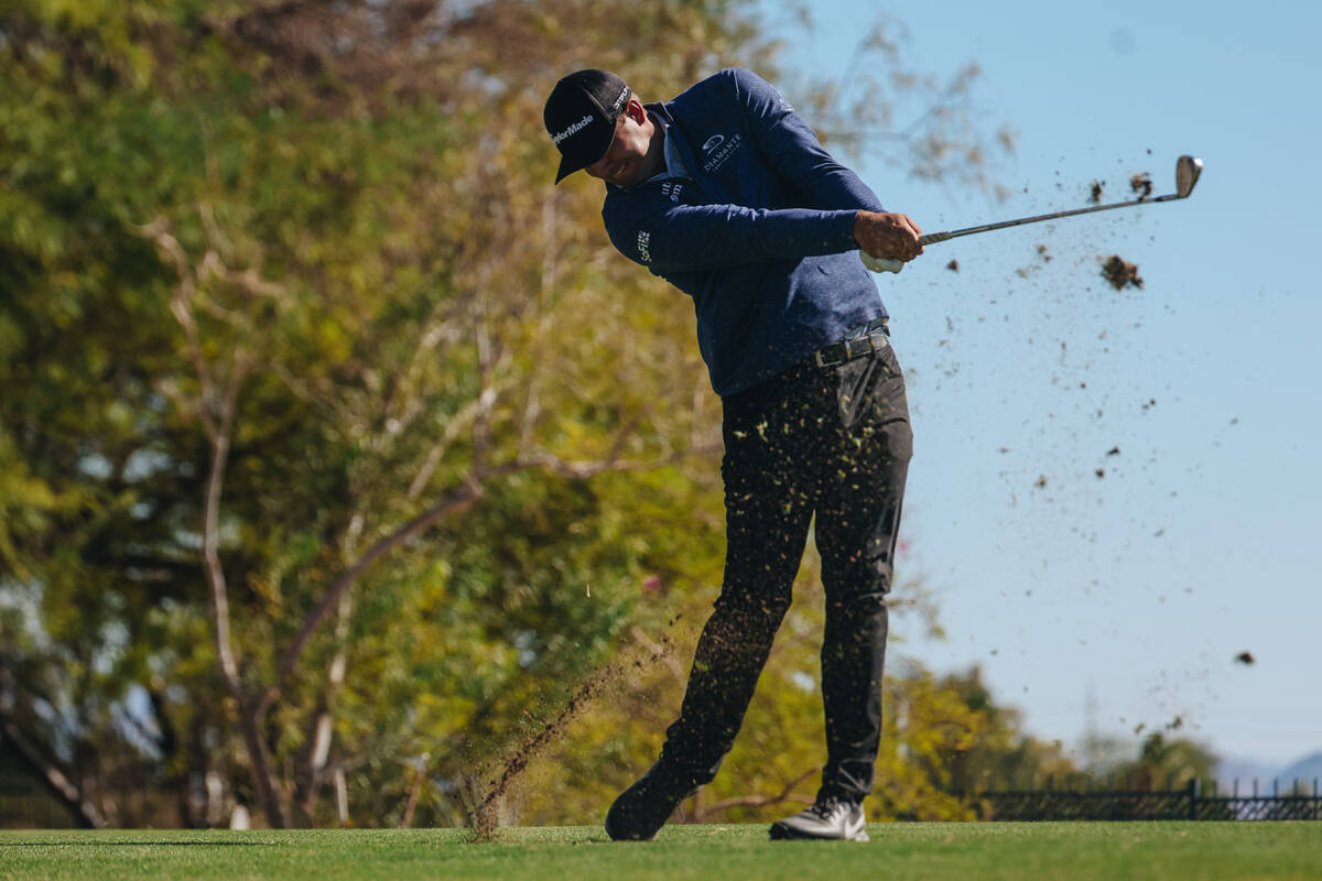 Taylor Montgomery hits the ball on the fourth green during the Shriners Children’s Open ...