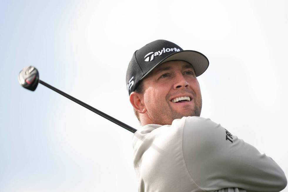 Taylor Montgomery hits from the eighth tee on the Pebble Beach Golf Links during the first roun ...