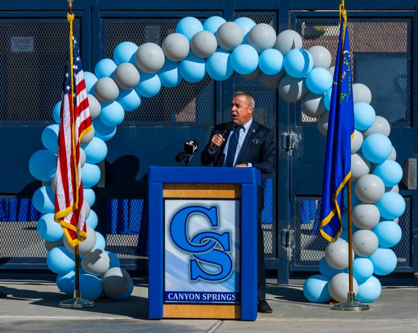 Principal Adam Canfield speaks at the Silver State Education Foundation's official launch of it ...