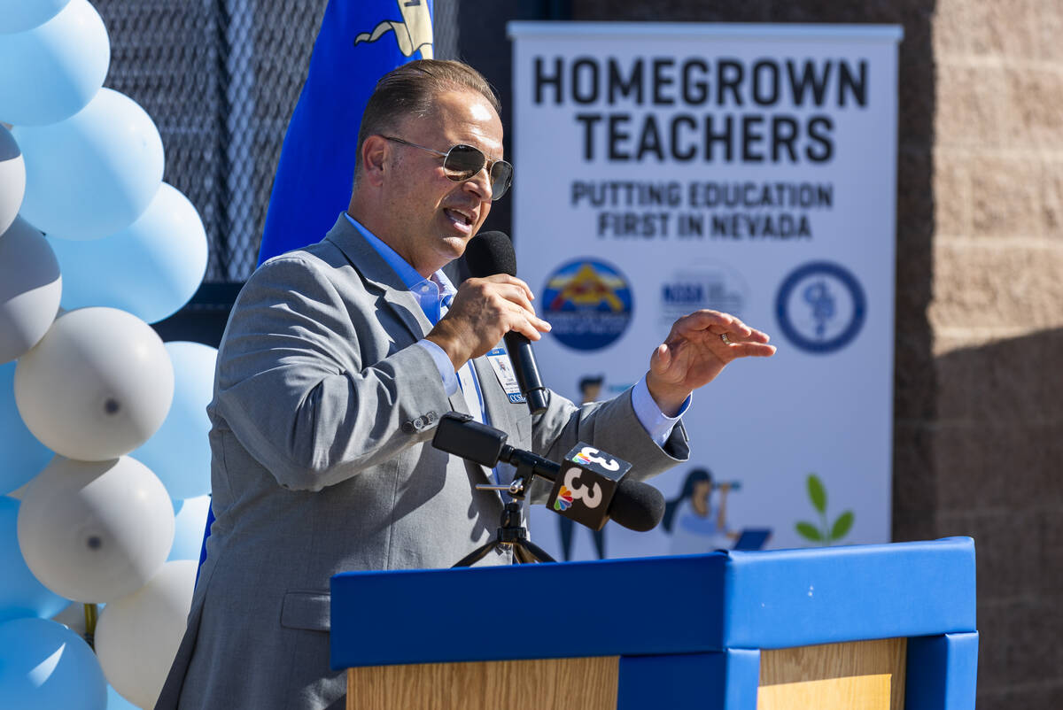 Clark County School District Associate Superintendent Louis Markouzis speaks at the Silver Stat ...