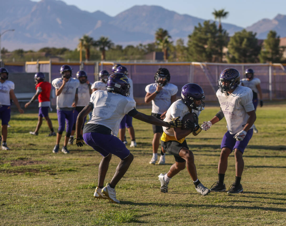 Durango High School Trailblazers play football during practice at Durango High School in Las Ve ...