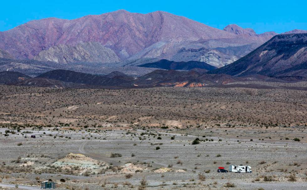 A camper is set up about Government Wash at the Lake Mead National Recreational Area on Tuesday ...