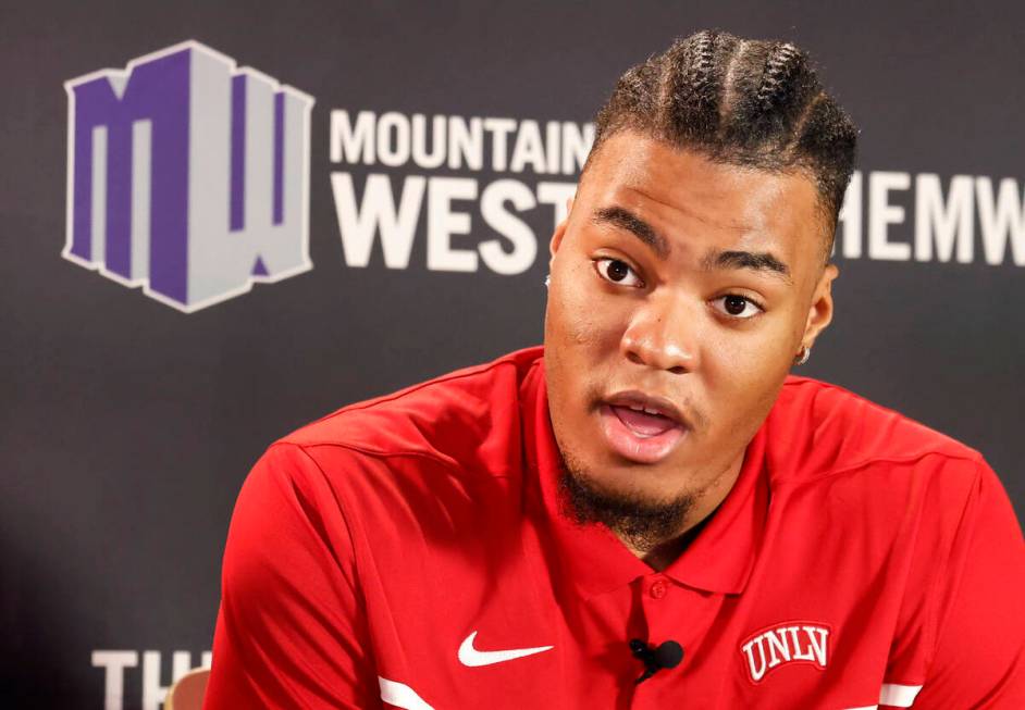 UNLV Rebels forward Rob Whaley Jr. speaks during the Mountain West Conference men's basketball ...