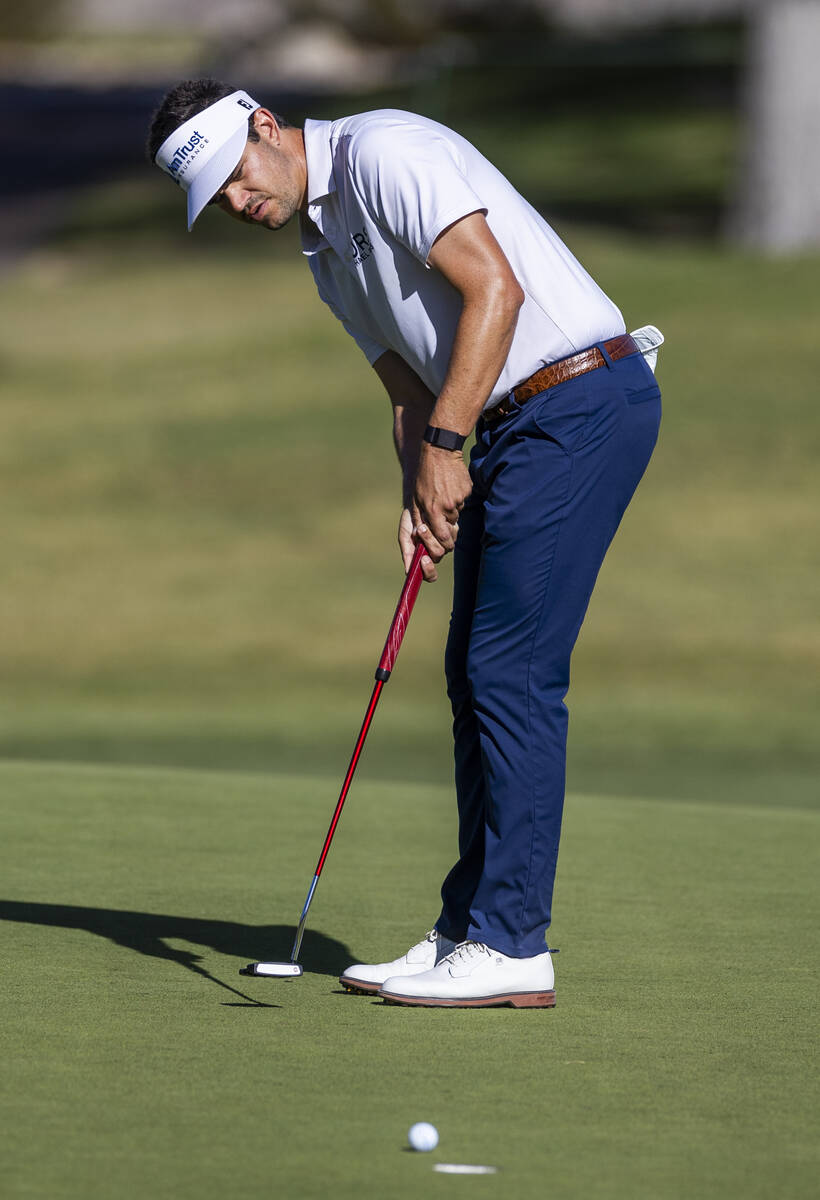 Beau Hossler eyes a putt about the sink at hole #7 during the opening round of the Shriners Chi ...