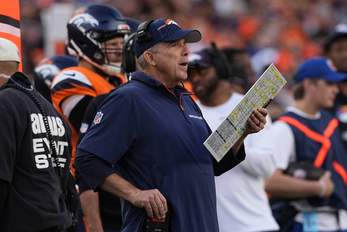 Denver Broncos head coach Sean Payton after an NFL football game Sunday, Oct. 13, 2024, in Denv ...