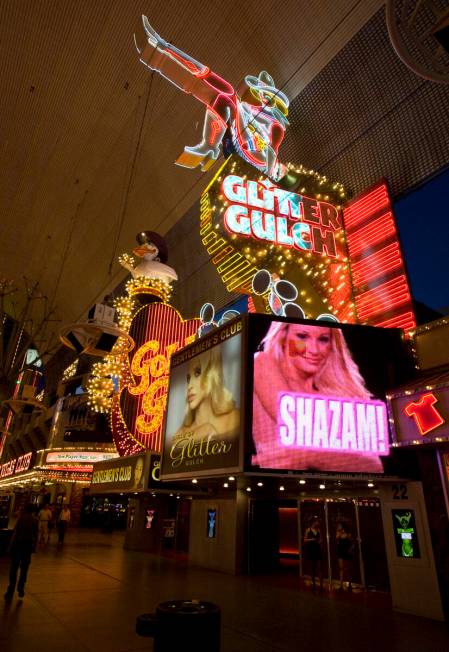 Topless Girls of Glitter Gulch at the Fremont Street Experience in downtown Las Vegas. (Las Veg ...