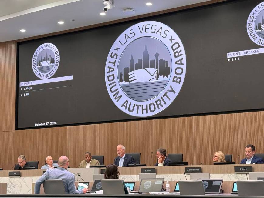 Members of the Las Vegas Stadium Authority Board meet on Thursday, Oct. 17, 2024. (Mick Akers/L ...