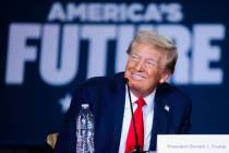 Former President Donald Trump during a roundtable event featuring Hispanic Nevadans at Beauty S ...