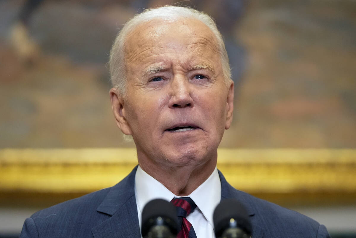 President Joe Biden speaks about Hurricane Milton from the Roosevelt Room at the White House in ...