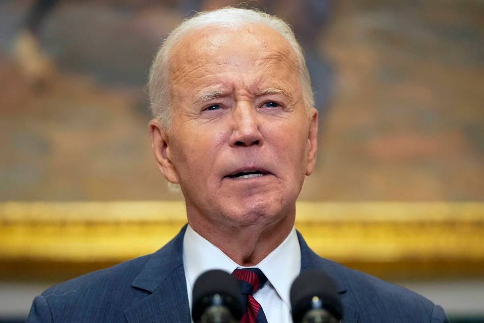 President Joe Biden speaks about Hurricane Milton from the Roosevelt Room at the White House in ...