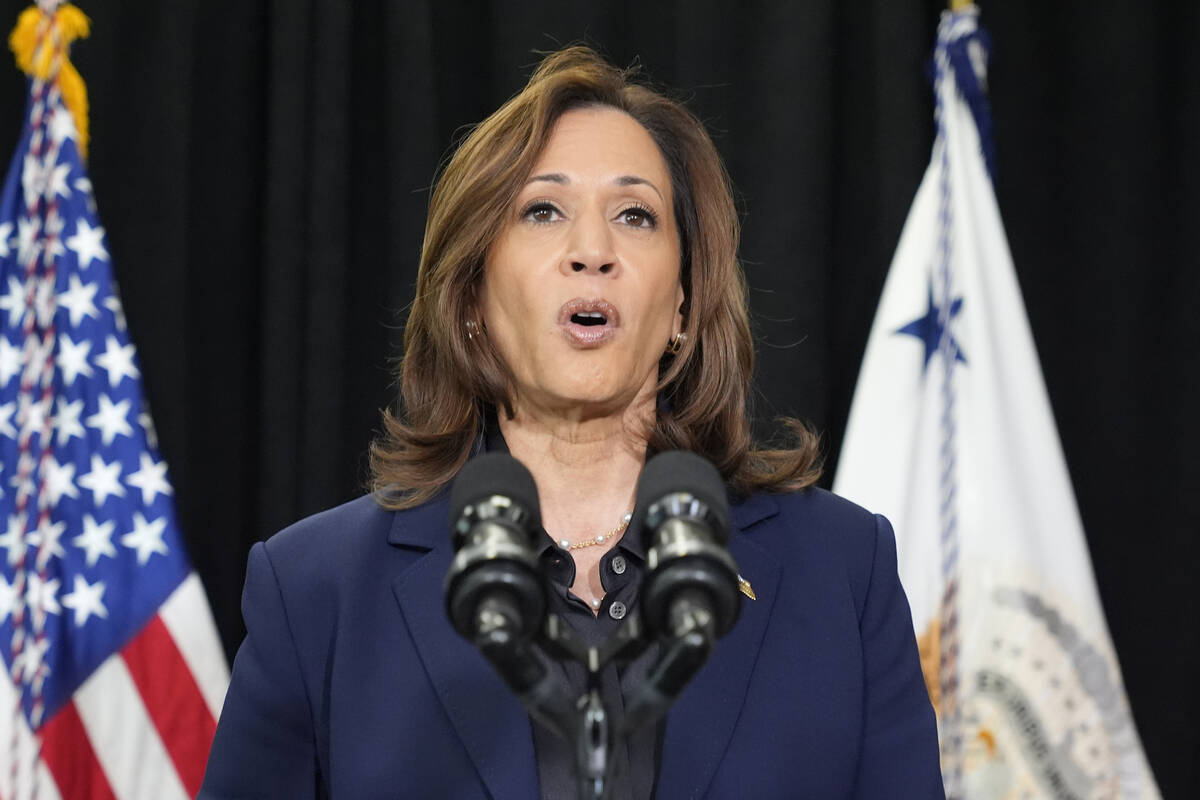 Democratic presidential nominee Vice President Kamala Harris speaks about the killing of Hamas' ...