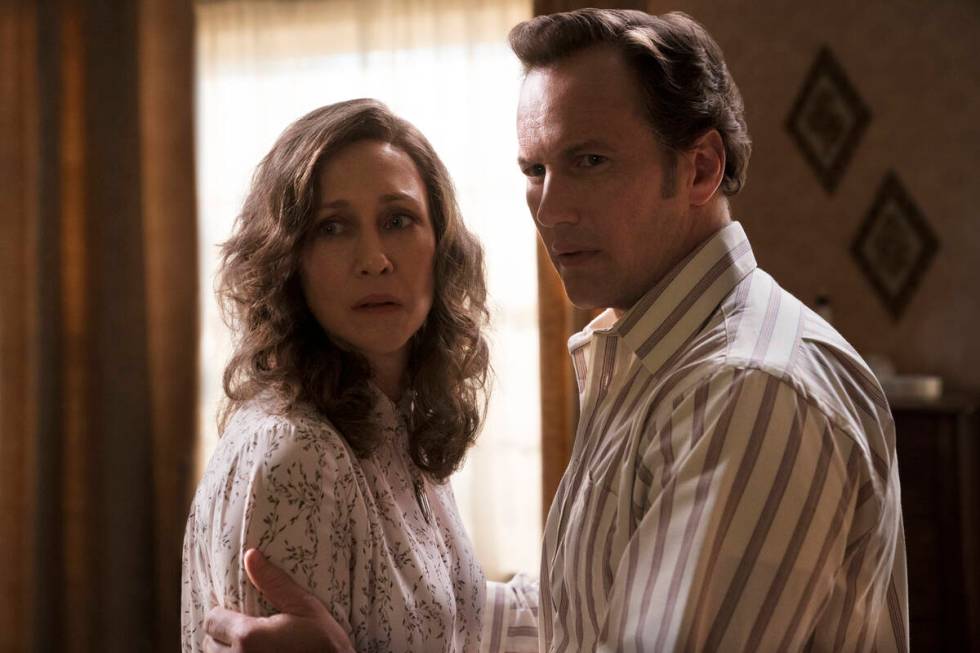 Vera Farmiga, left, and Patrick Wilson in "The Conjuring: The Devil Made Me Do It." ( ...