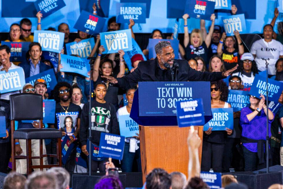 Congressman Steven Horsford speaks to the crowd before Former President Barack Obama talks on b ...