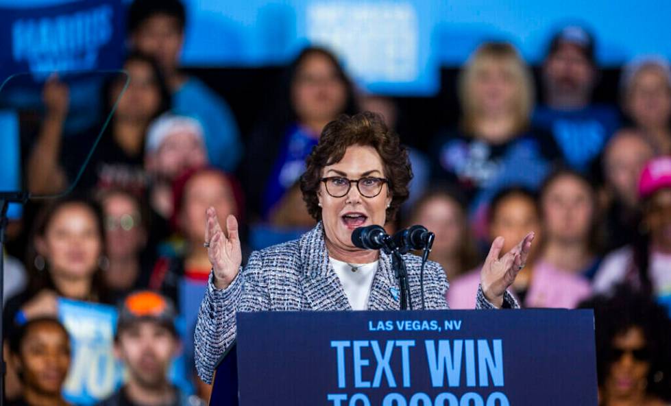 Senator Jacky Rosen speaks about the upcoming election before Former President Barack Obama tal ...