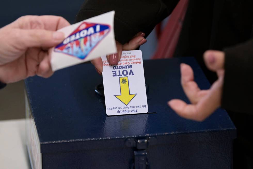 Voters take part in early voting Saturday, October 19, 2024, in Las Vegas. (Sam Morris/Las Vega ...