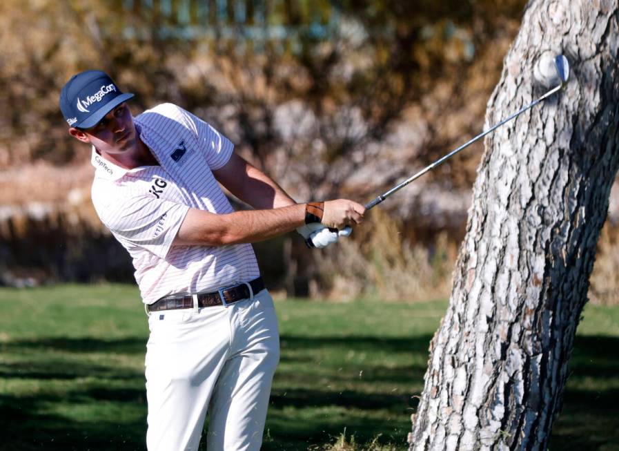 J. T. Poston watches an approach shot from the 6th fairway during the third round of the Shrine ...