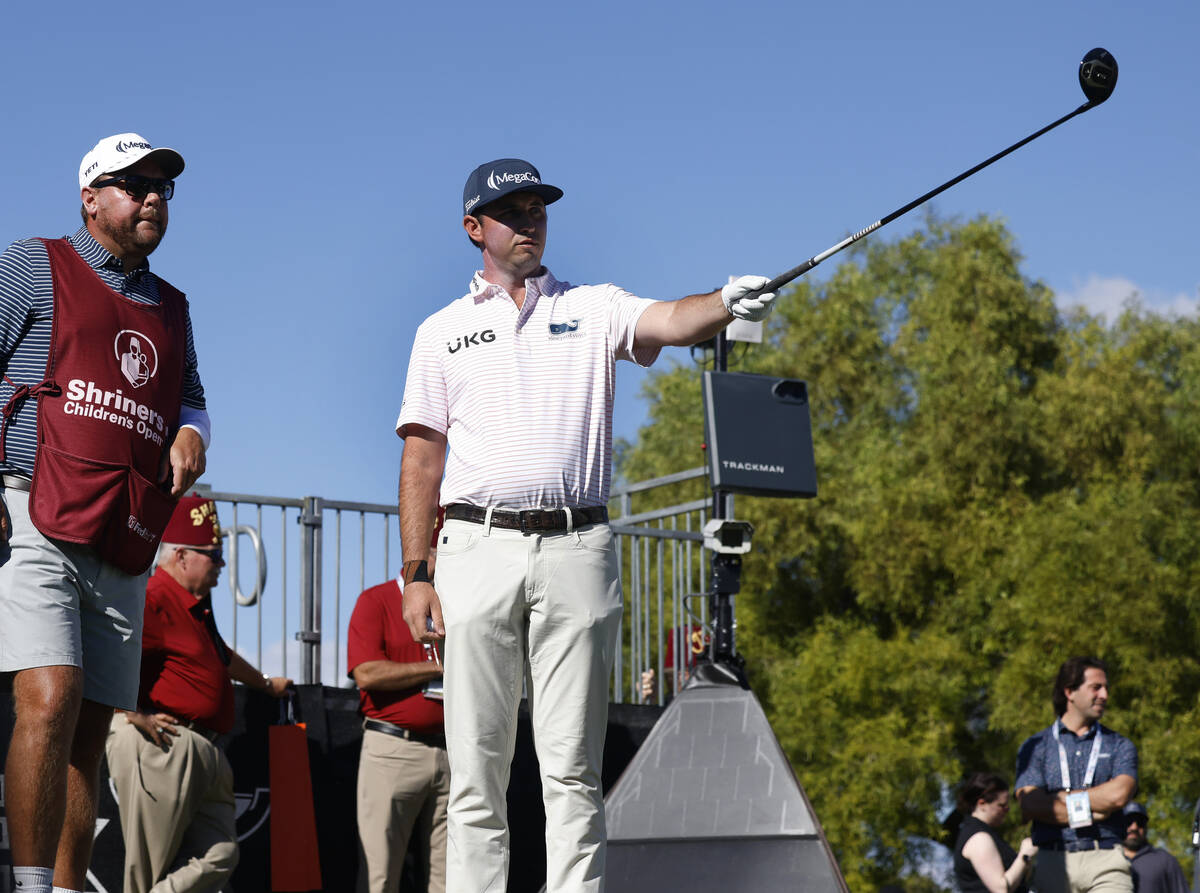 J. T. Poston consults his caddie before teeing off on the 1st during the third round of the Shr ...