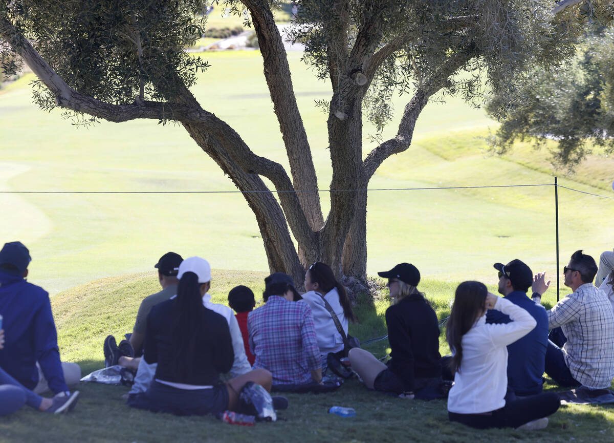 People sit under a tree as they watch the third day of the Shriners Children's Open at TPC Summ ...