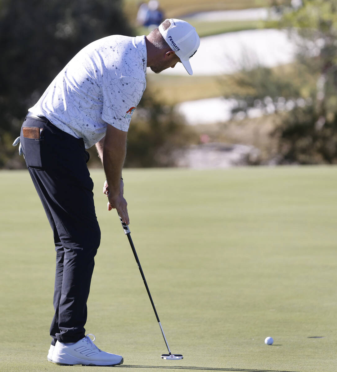 Taylor Pendrith eyes a putt at green No. 4 during the third day of the Shriners Children's Open ...