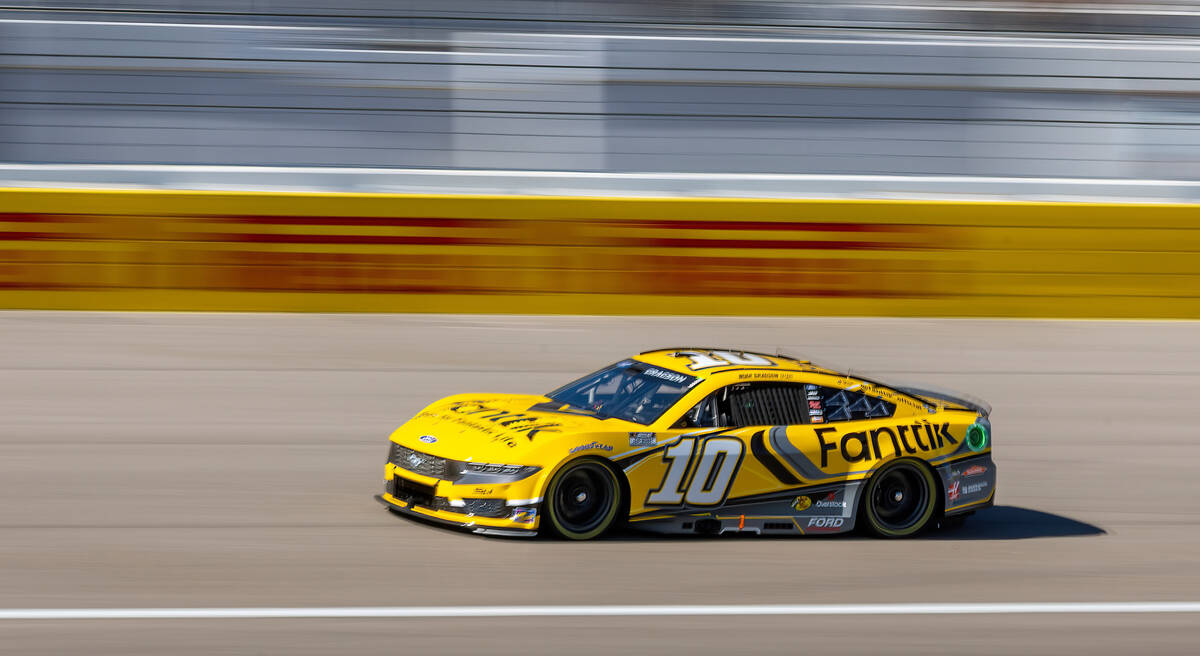 Noah Gragson (10) cruises around the track during the NASCAR Cup Series practice session for th ...