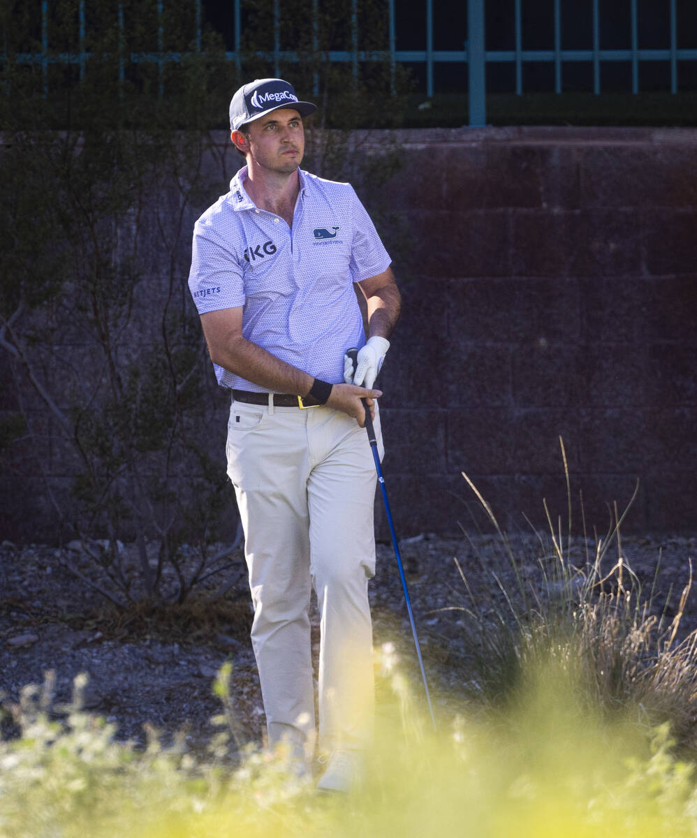 J.T. Poston watches his tee shot from the 11th hole during the final round of the Shriners Chil ...