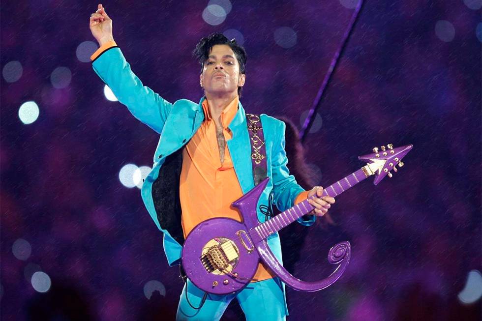 In this Feb. 4, 2007, file photo, Prince performs during the halftime show at the Super Bowl XL ...