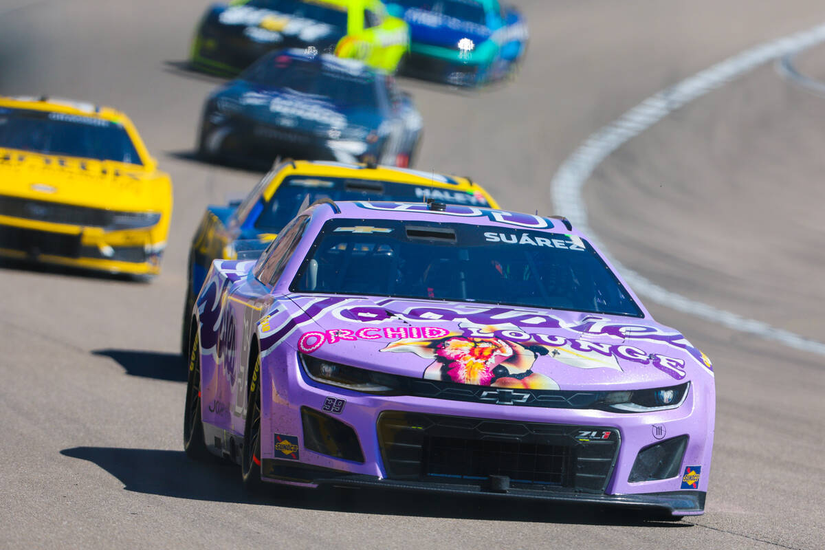 NASCAR driver Daniel Suarez races during the South Point 400 NASCAR Cup Series race at the Las ...